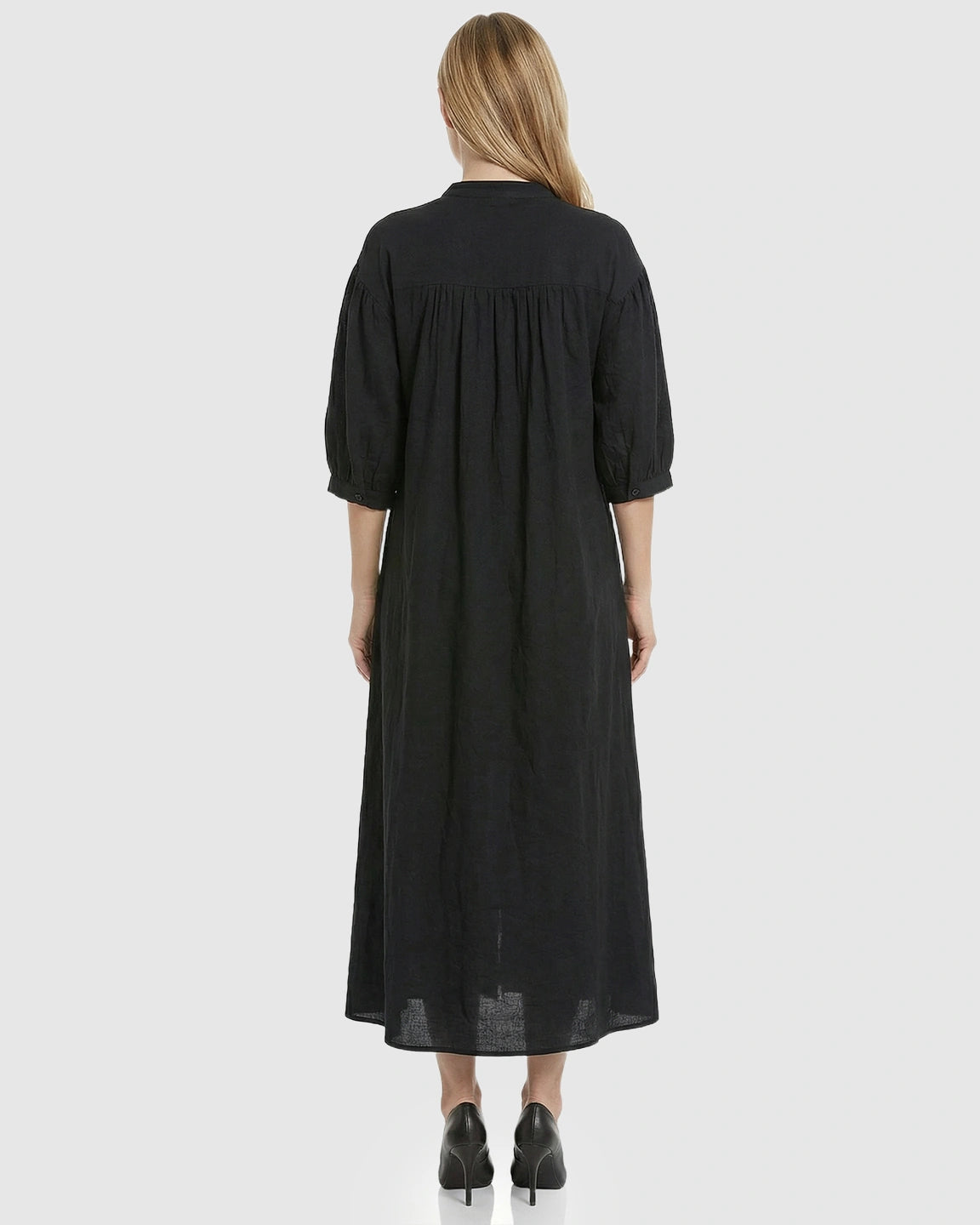 Embroidered Mandarin Collar Loose Maternity Midi Dress