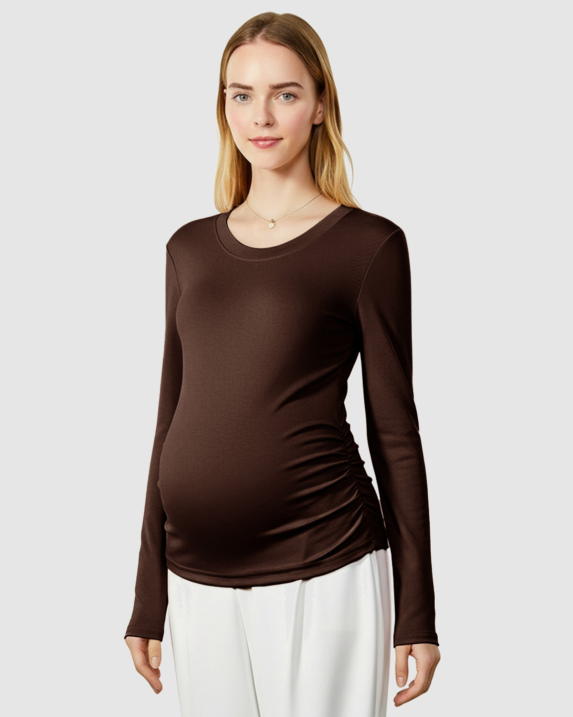 Round Neck Long Sleeve Thermal Maternity Top