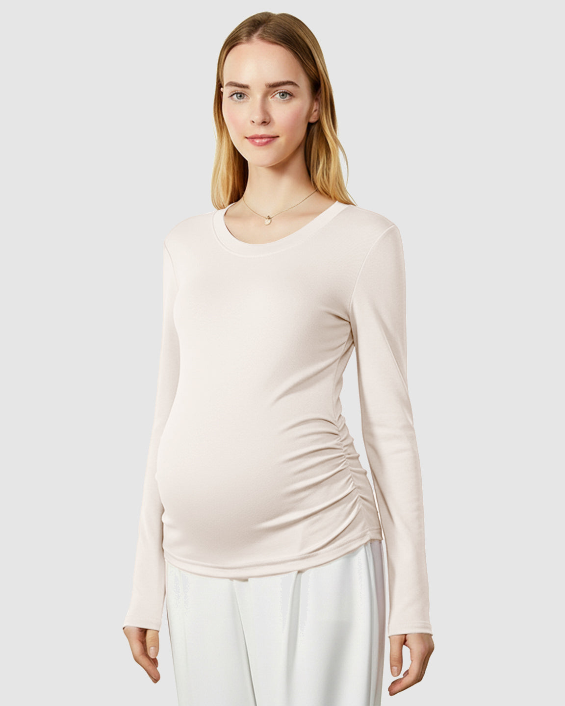 Round Neck Long Sleeve Thermal Maternity Top