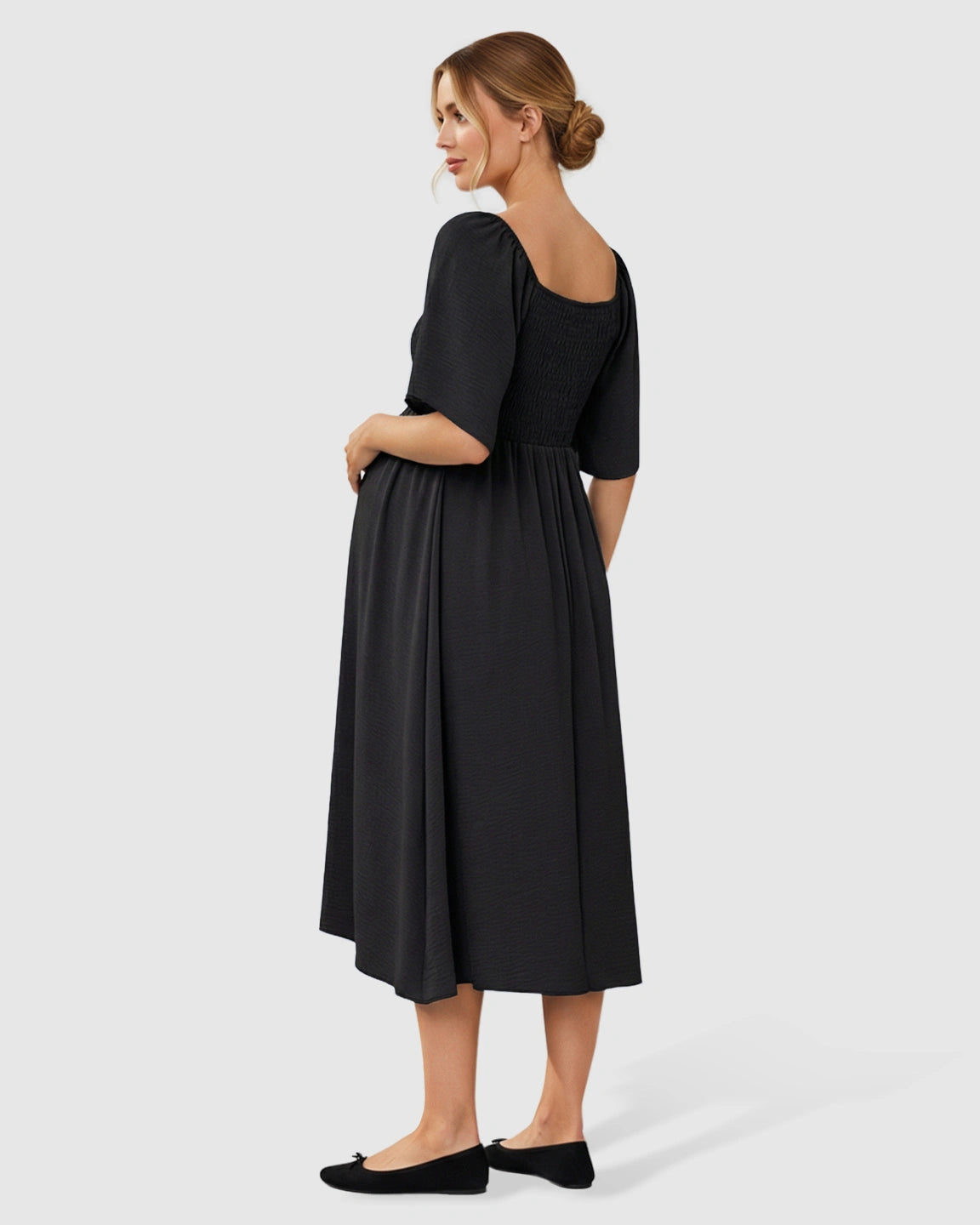 Tie-Knot Front Swing Silhouette Maternity Midi Dress
