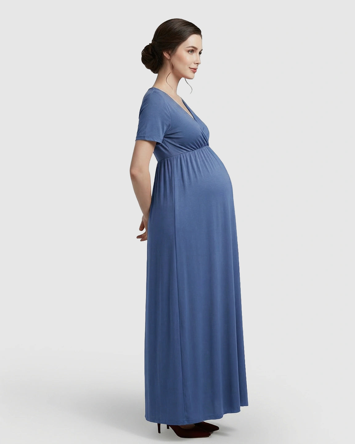 Crossover V-Neck Flowy Silhouette Maternity Maxi Dress