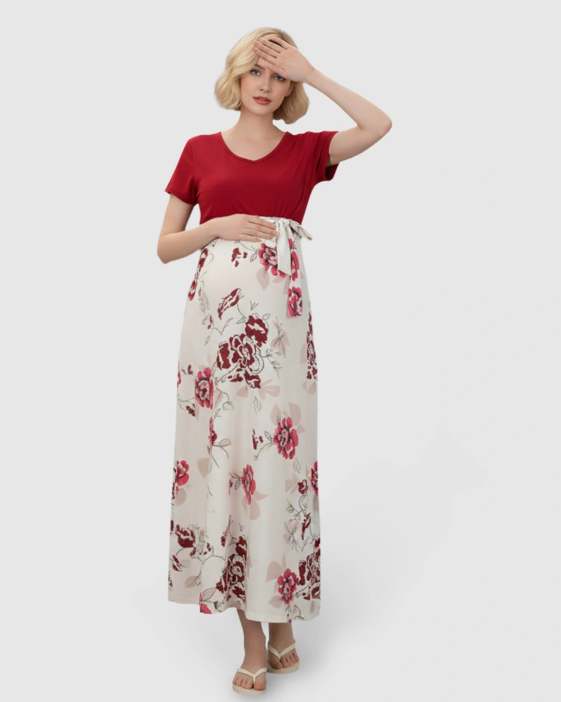 Tie Waist Floral Maternity Maxi Dress
