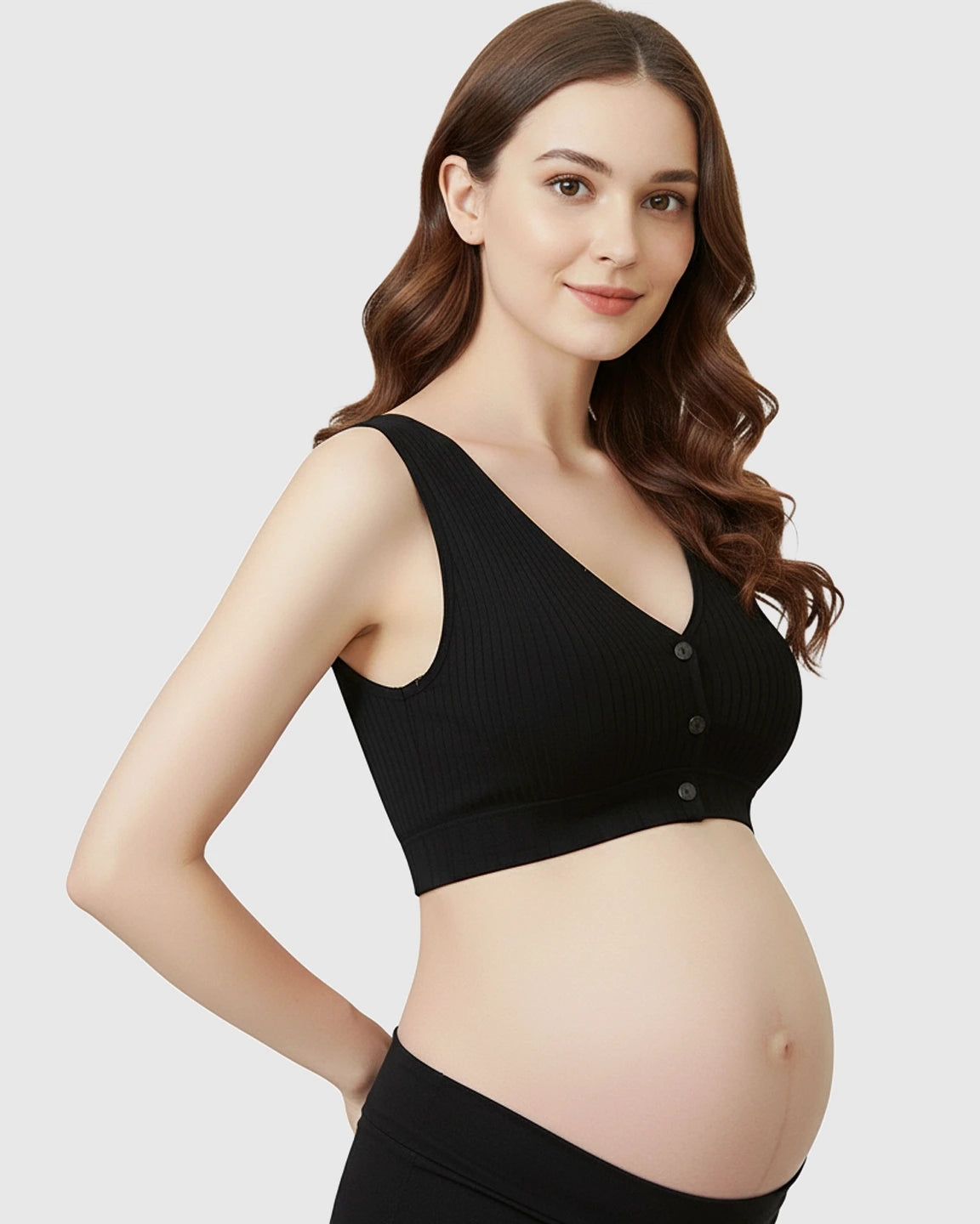 Front-Button Ribbed Wireless Nursing Bra