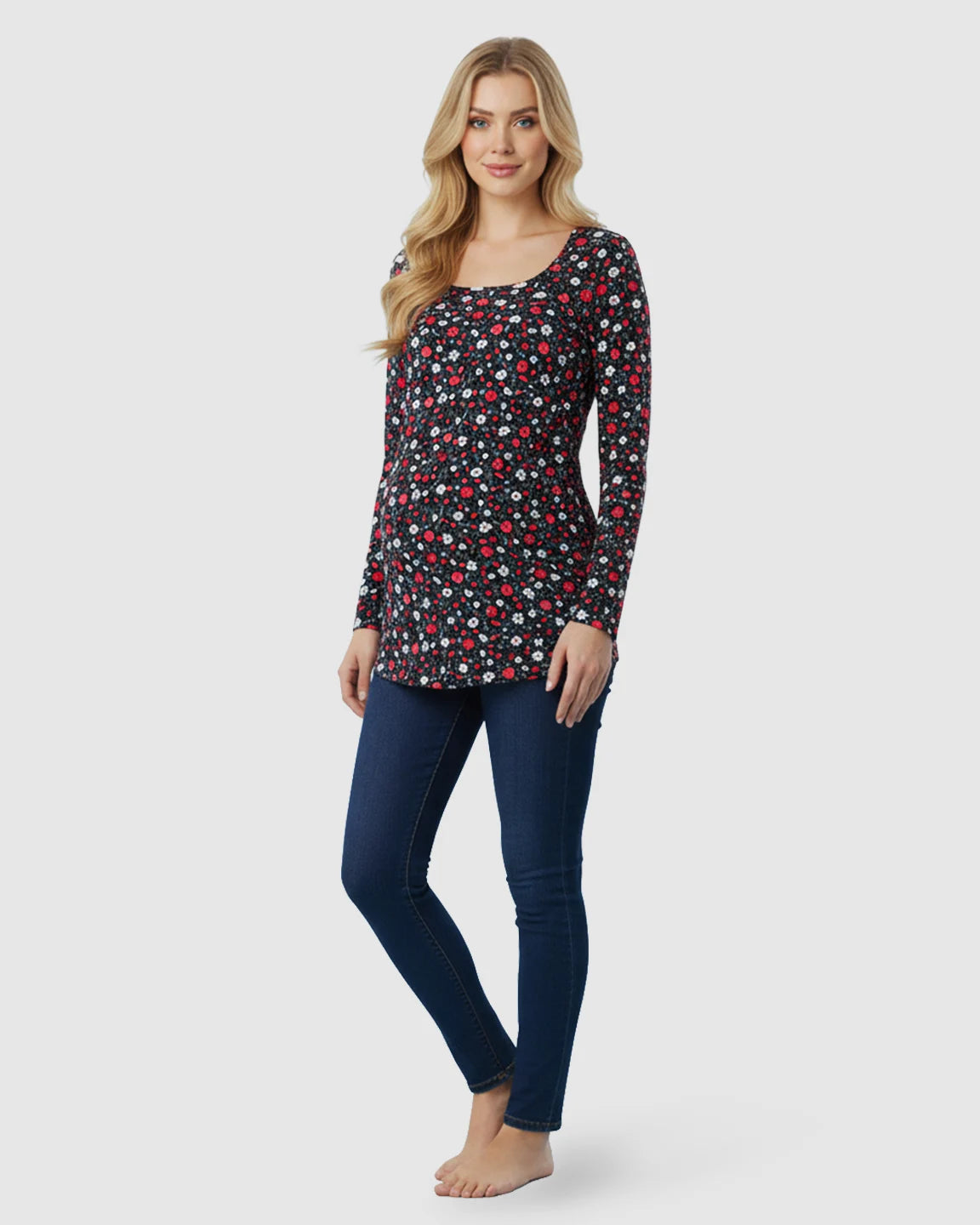 Hidden-Access Floral Nursing Maternity Top