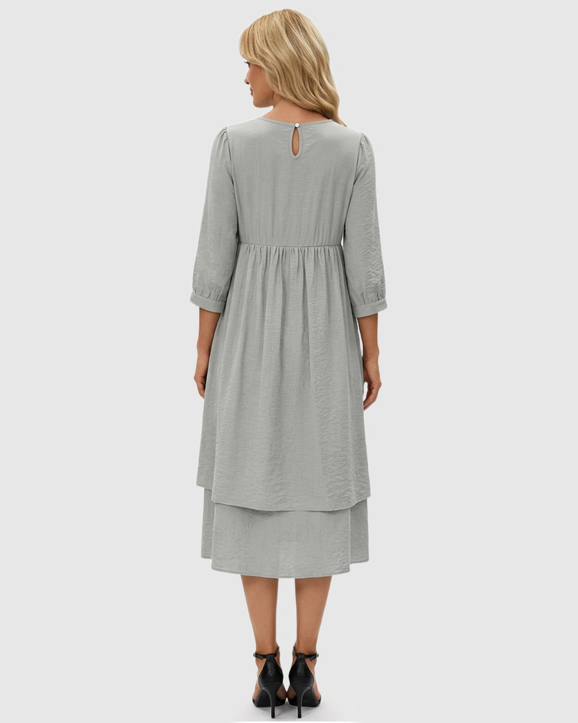 Quarter Sleeve Ruffle Skirt Maternity Midi Dress