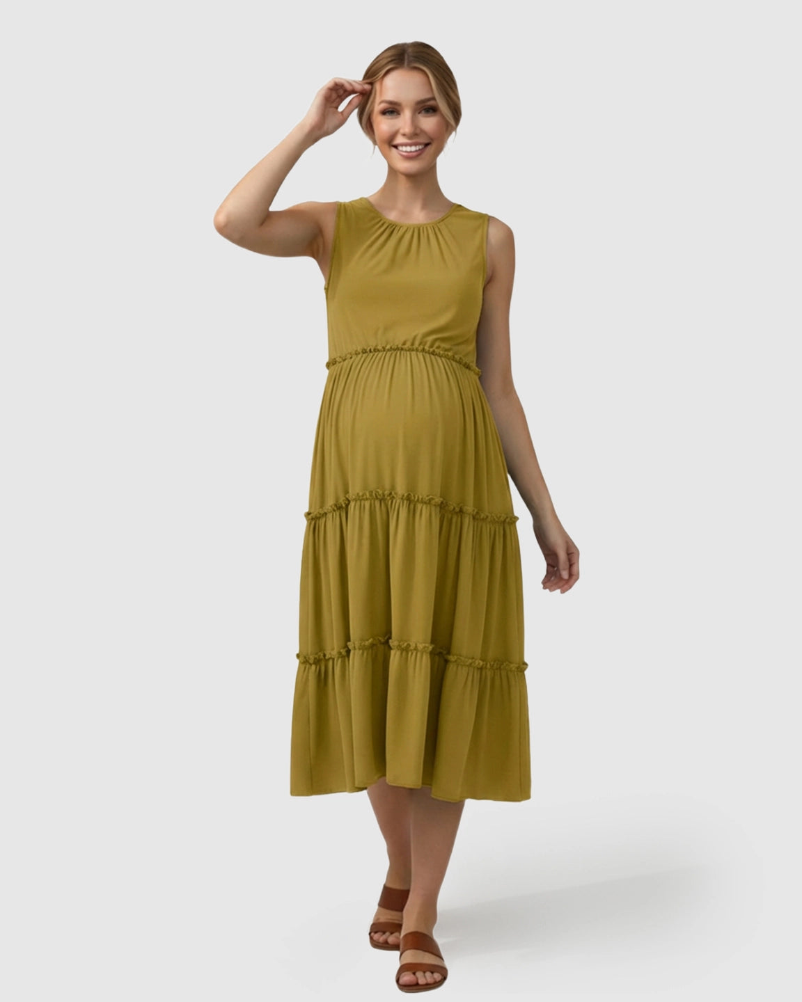 Tiered Ruffle Skirt Casual Maternity Midi Dress