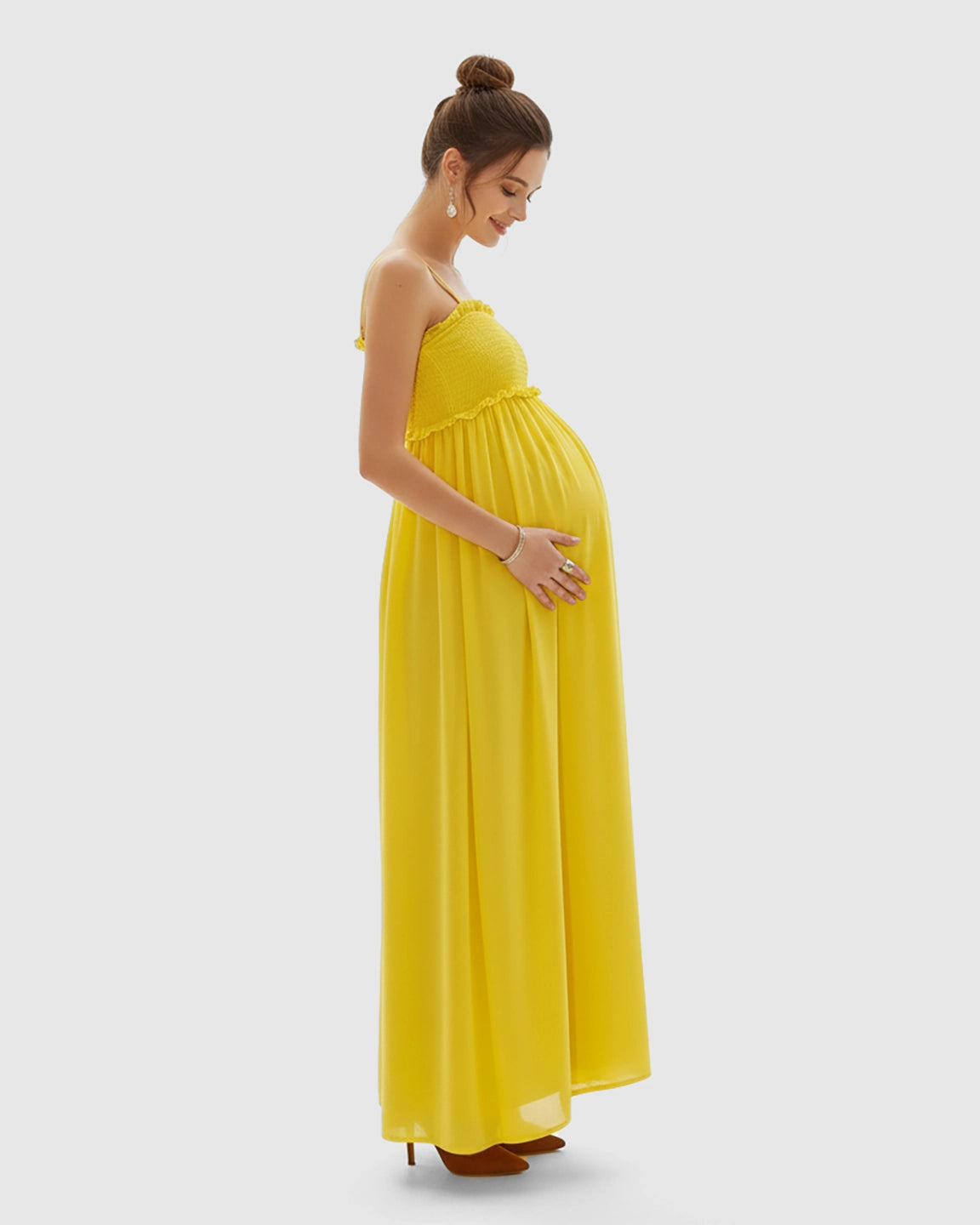 Shirred Spaghetti A-Line Maternity Maxi Dress