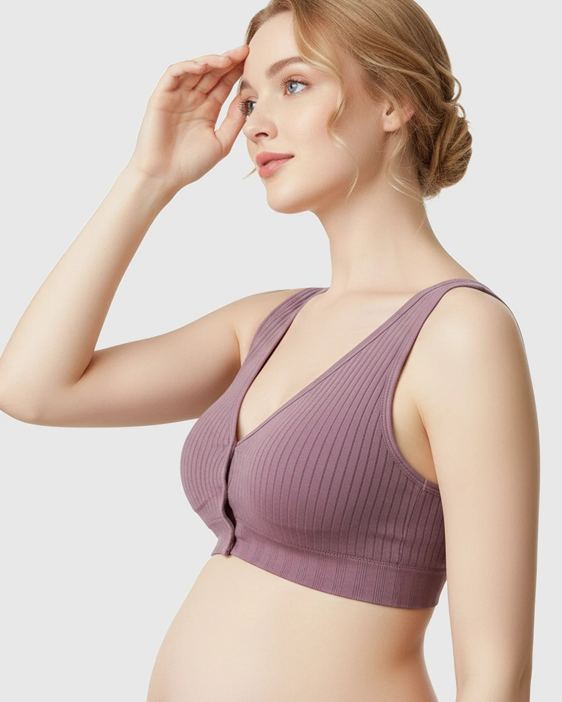 Front-Button Ribbed Wireless Nursing Bra