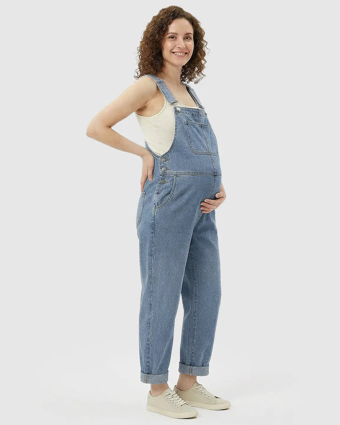 Adjustable Strap Loose Denim Maternity Jumpsuit