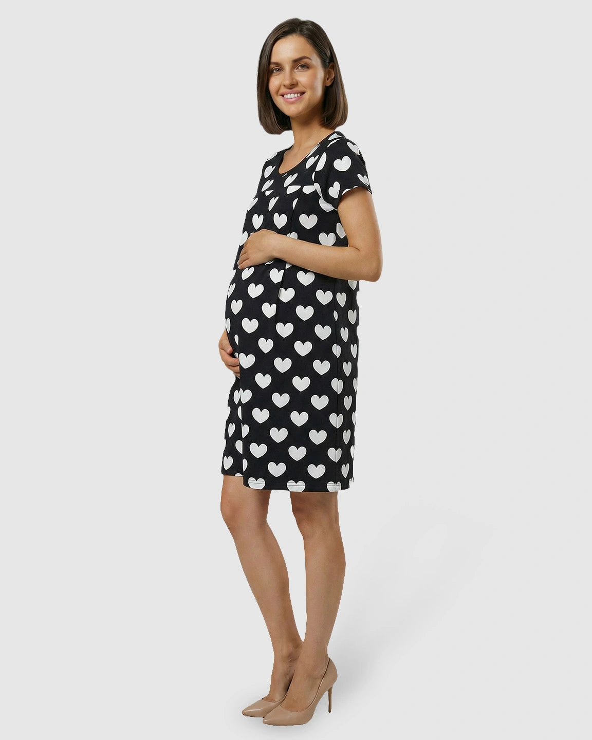 Pure Cotton Heart-Pattern Maternity Nursing Dress