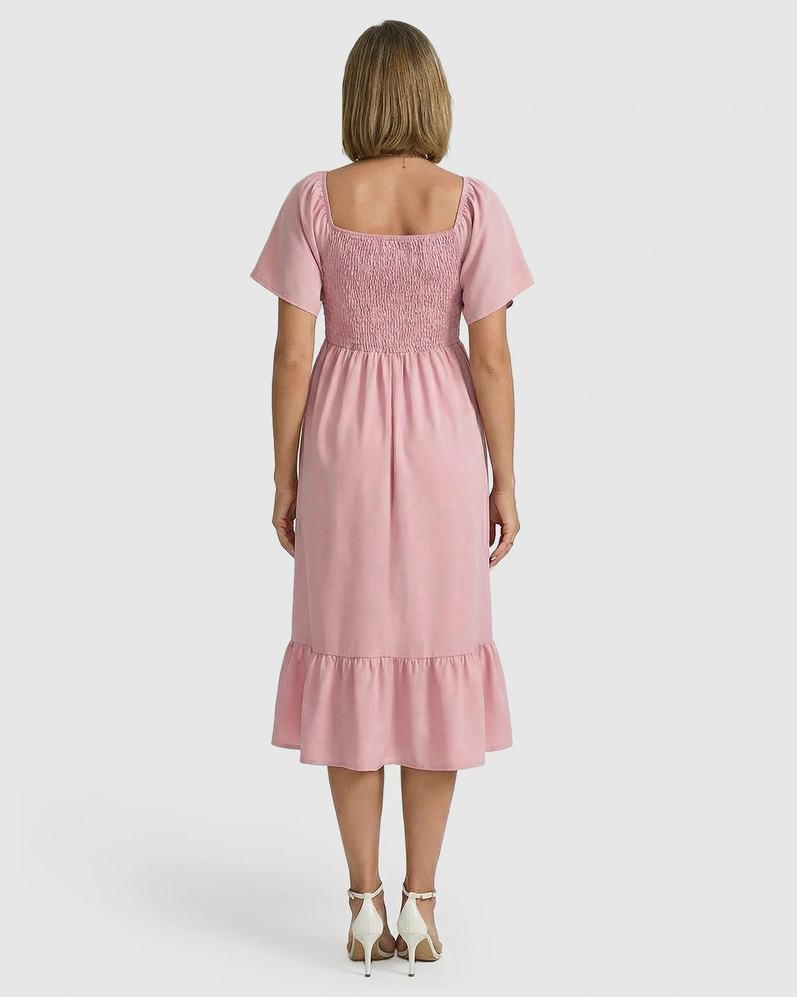 Smocked Square Neck Ruffled A-line Maternity Dress