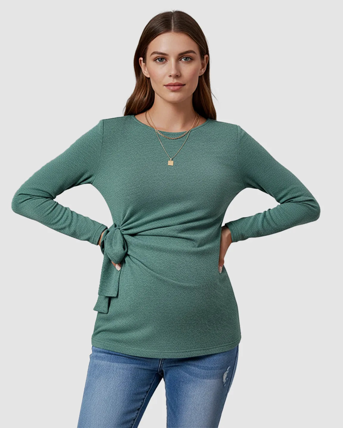 Adjustable Side-Tie Slim Fit Long Sleeve Maternity Top