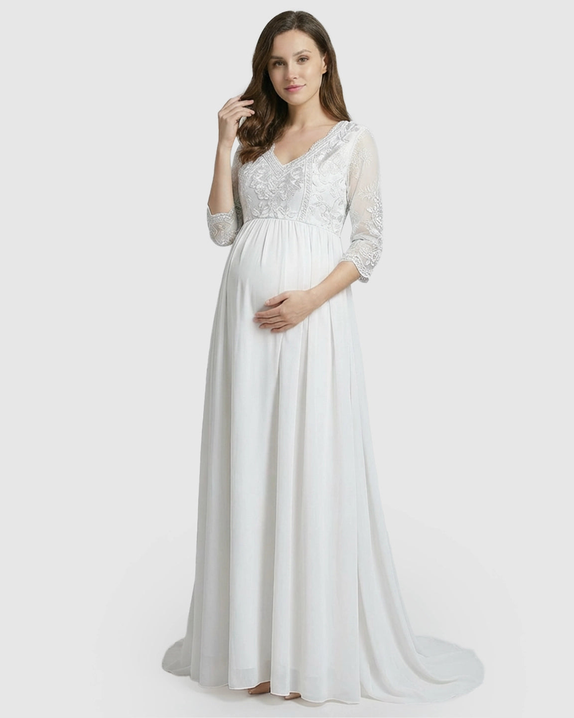 Sheer Lace Bodice Trailing Maternity Photoshoot Dress