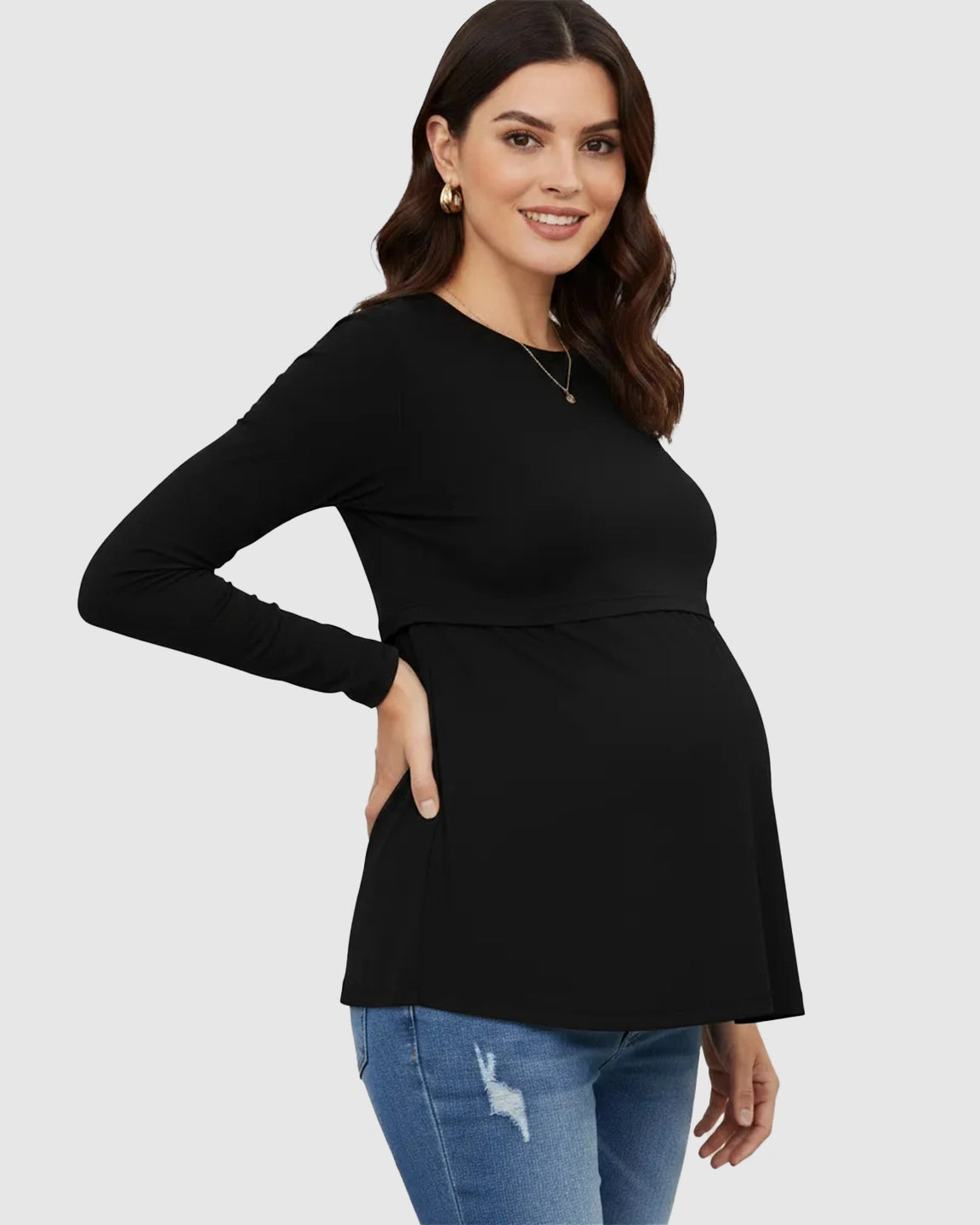 Double-Layer Nursing Access Color-Block Maternity Top
