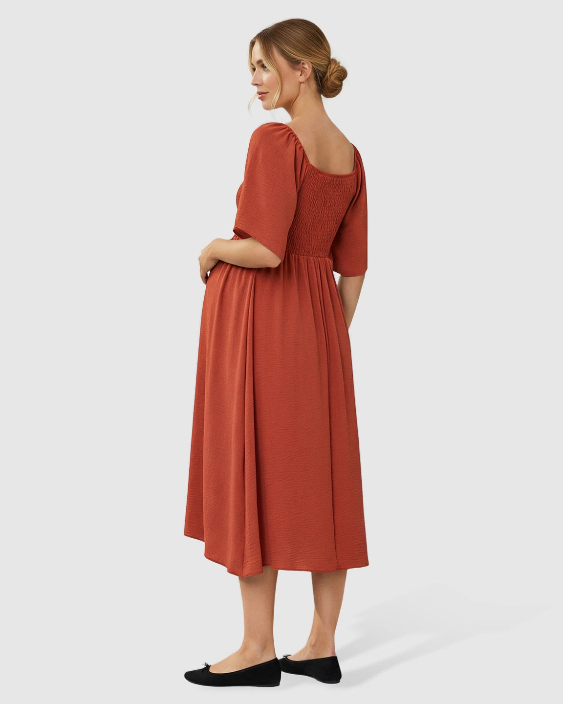 Tie-Knot Front Swing Silhouette Maternity Midi Dress