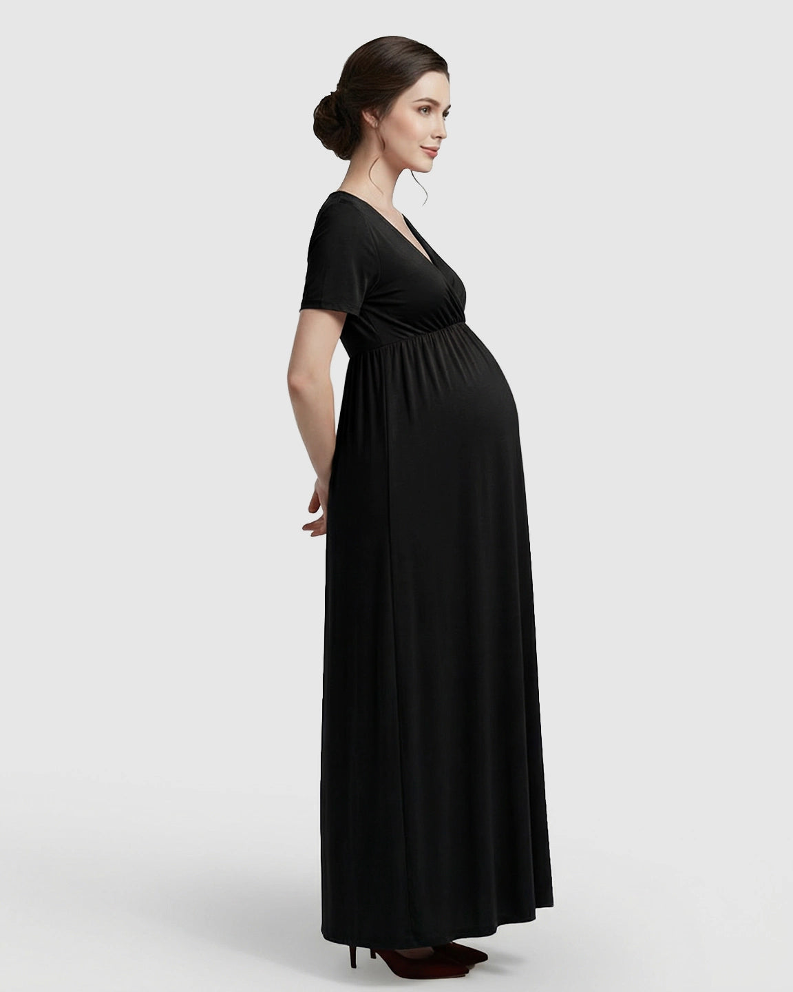 Crossover V-Neck Flowy Silhouette Maternity Maxi Dress