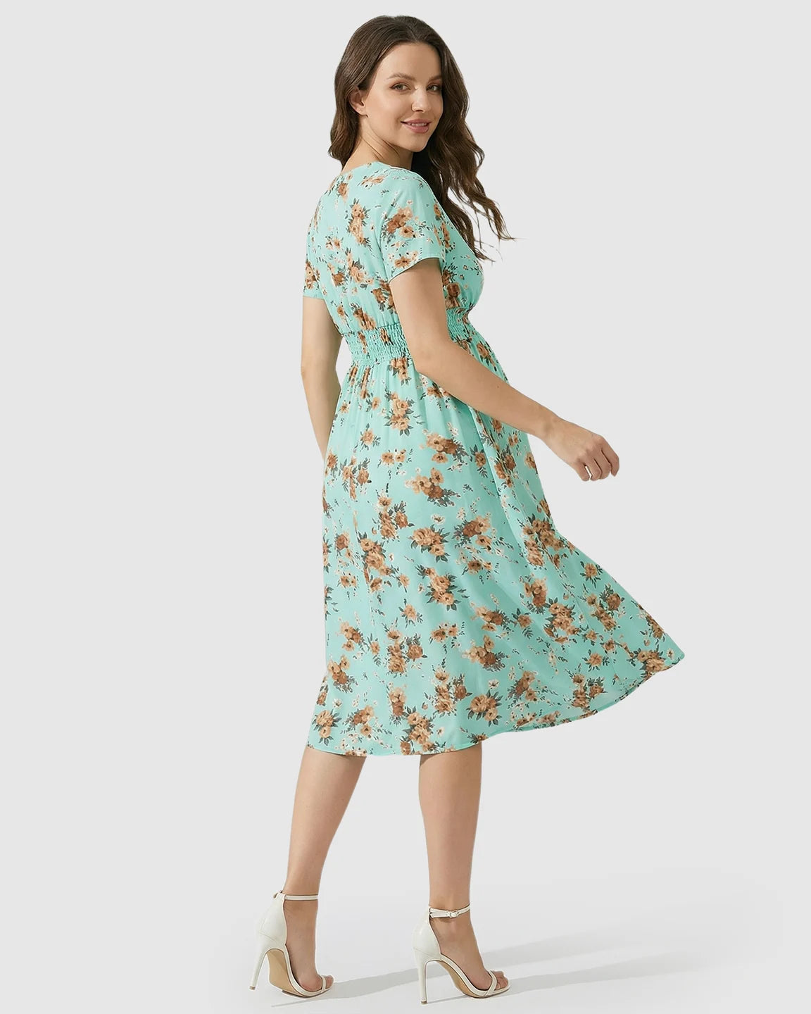 V-Neckline Floral Print Maternity Midi Dress