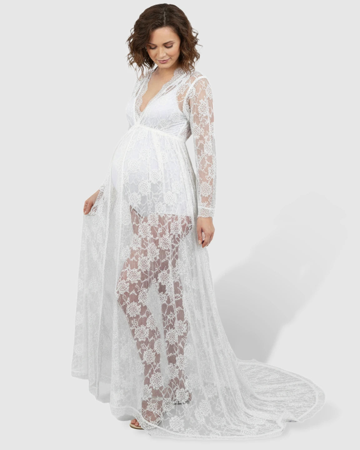 Floral Lace Romantic Maternity Photoshoot Maxi Dress