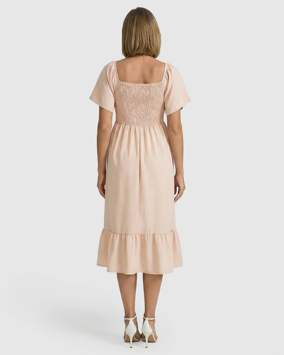 Smocked Square Neck Ruffled A-line Maternity Dress