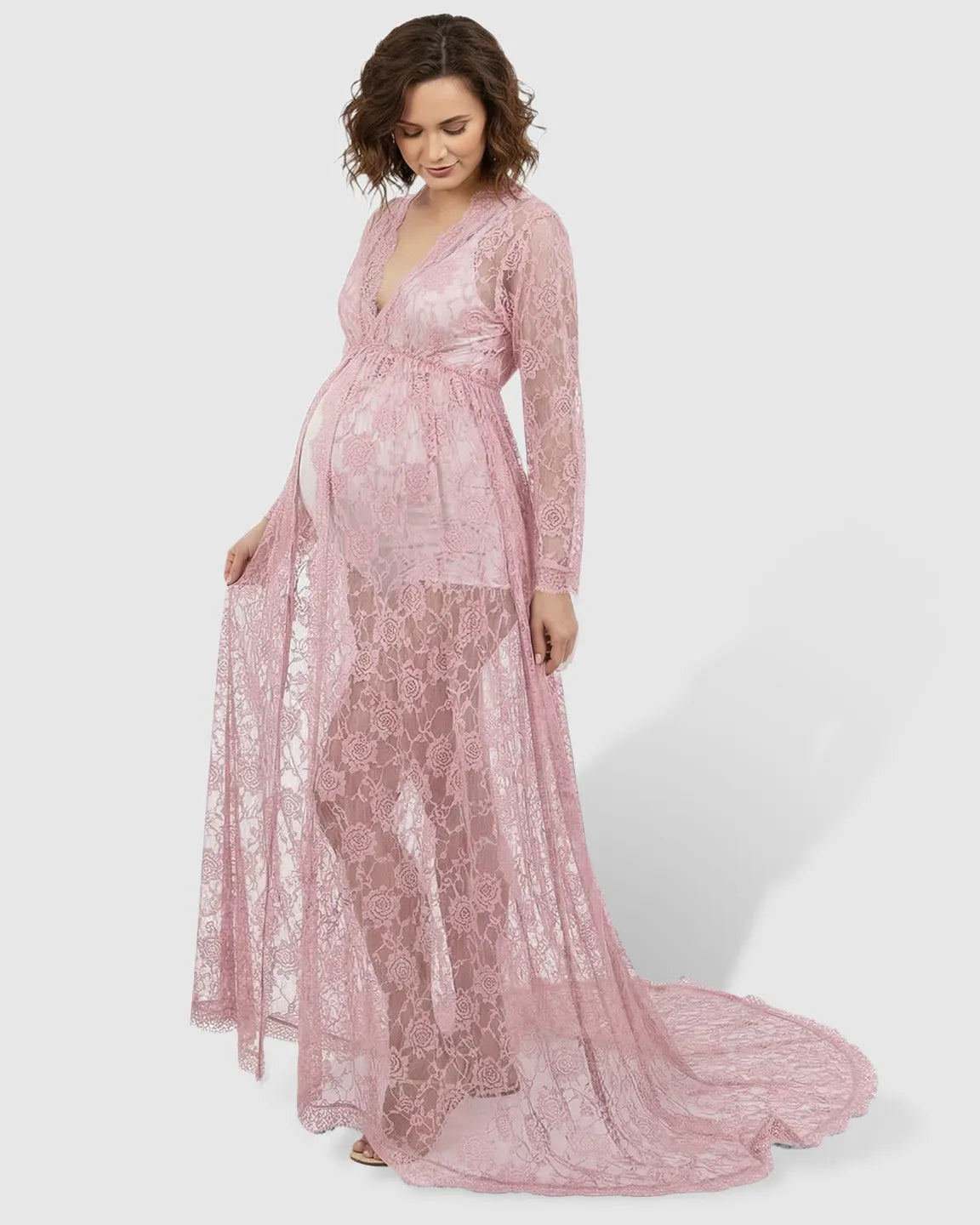 Floral Lace Romantic Maternity Photoshoot Maxi Dress