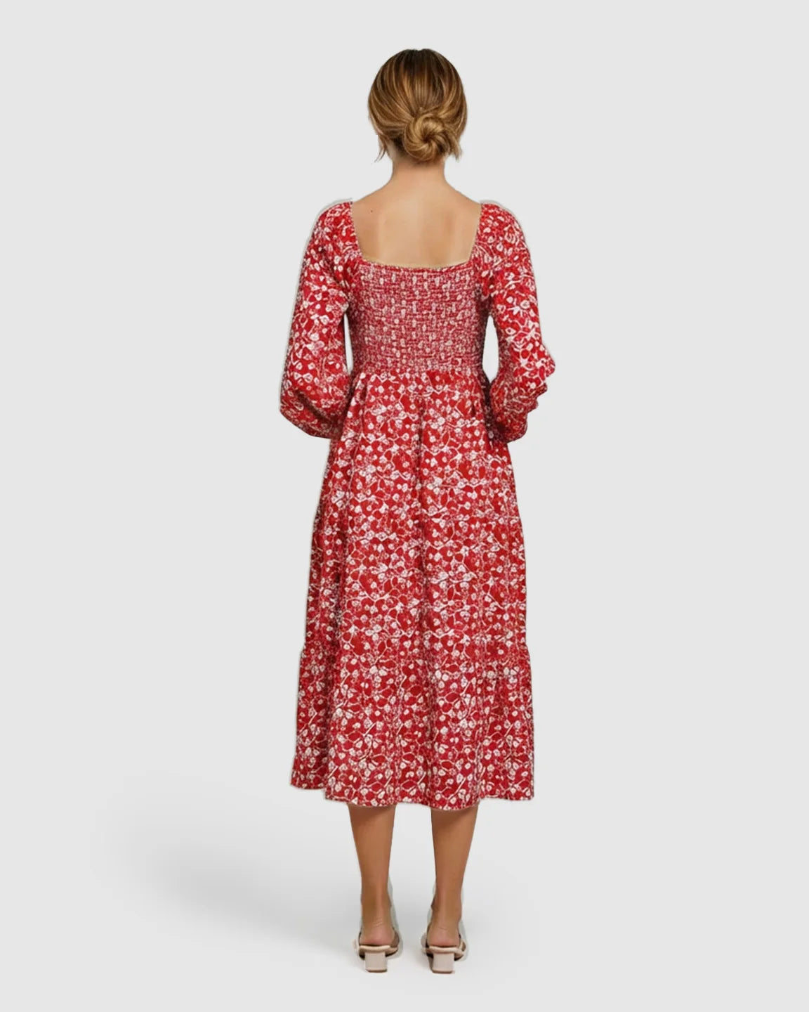 Deep V-Neck Floral Maternity Midi Dress