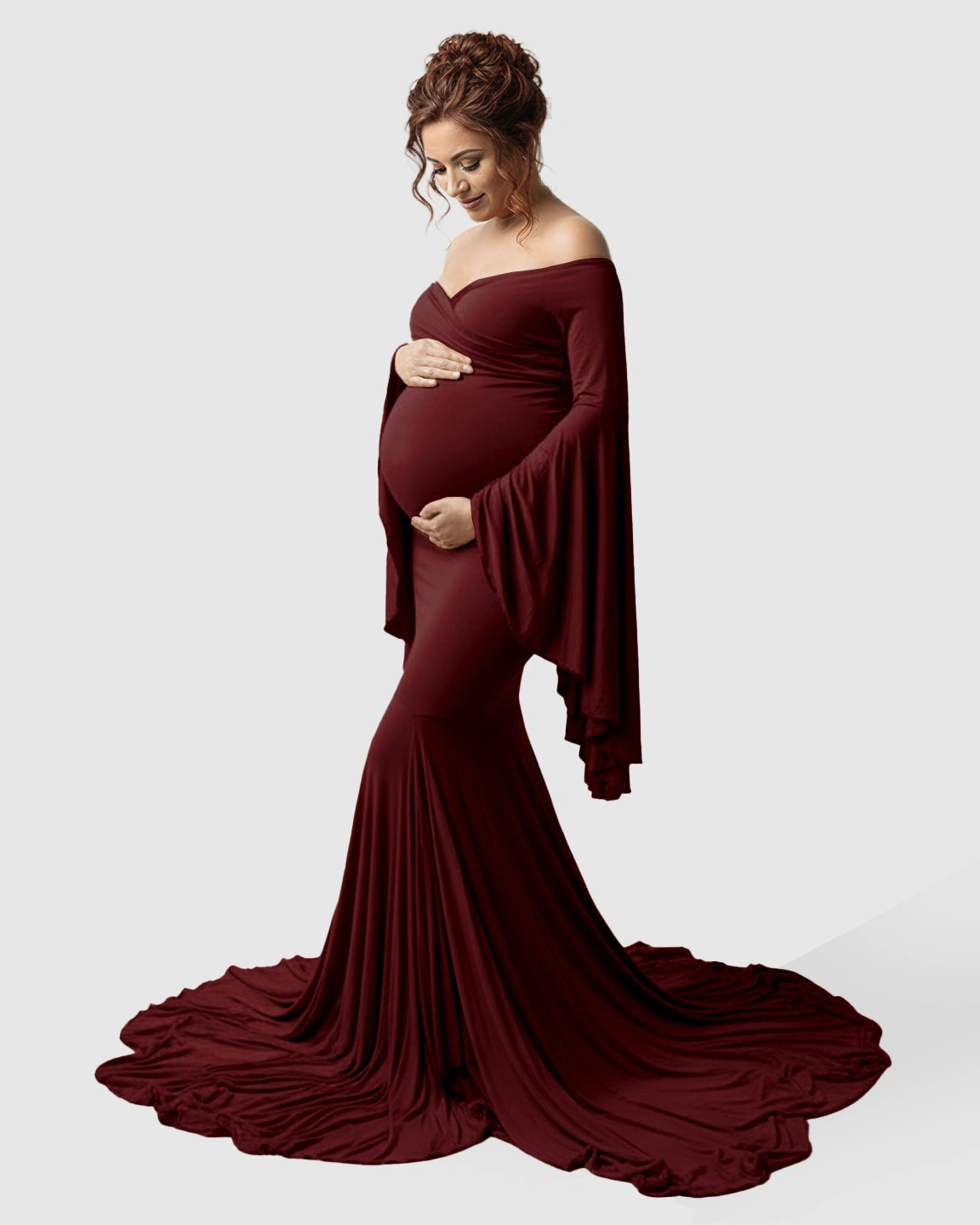 Flared Sleeve Fishtail Train Maternity Photoshoot Dress