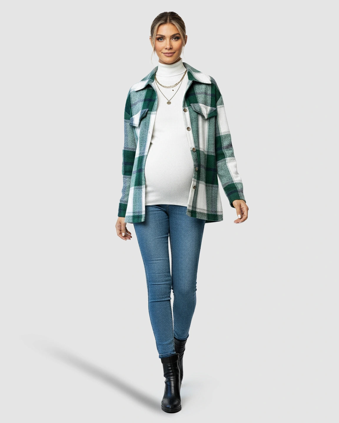 Plaid Lapel Button-Up Maternity Shacket