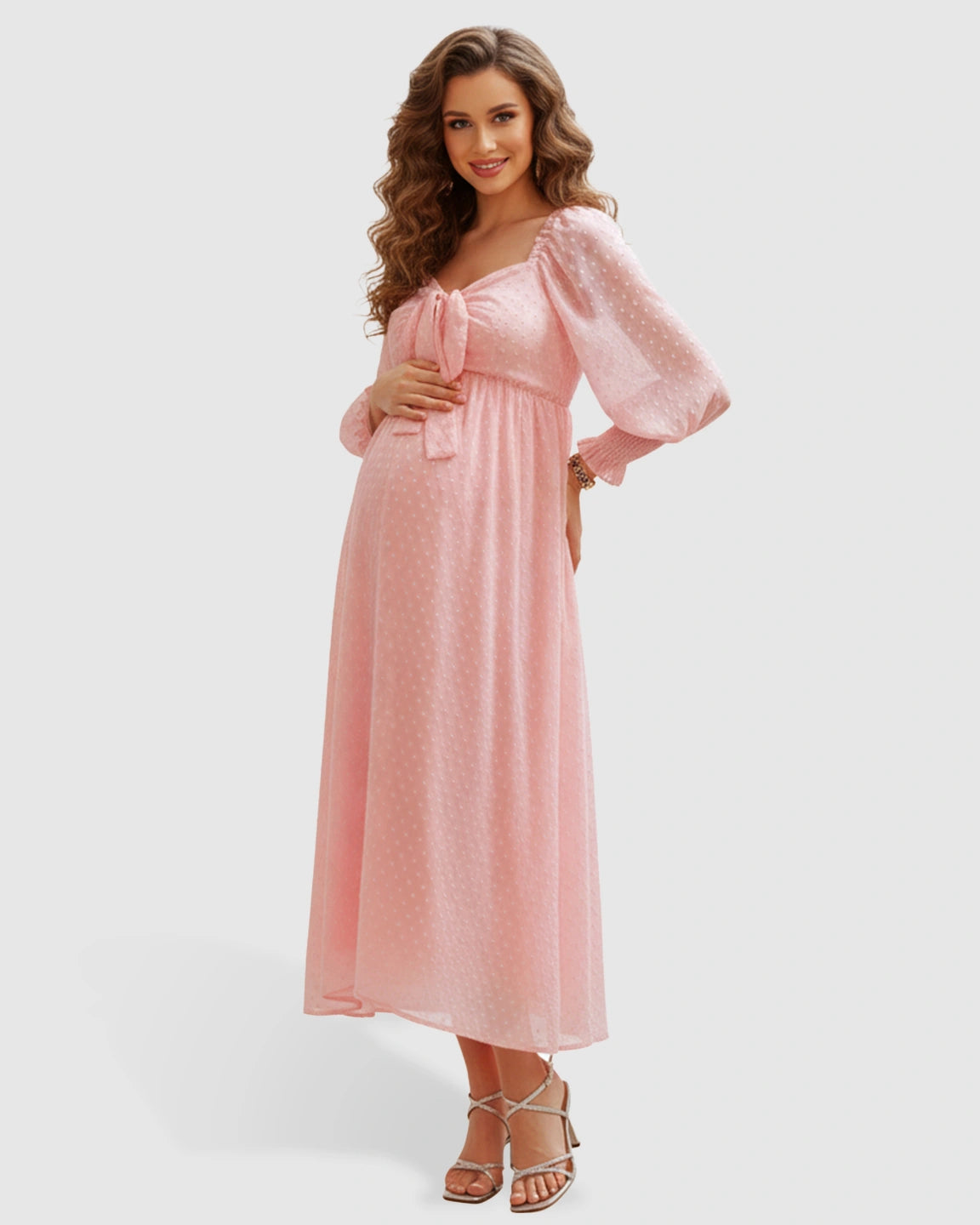 Long-sleeve Polka-dot Maternity Maxi Dress