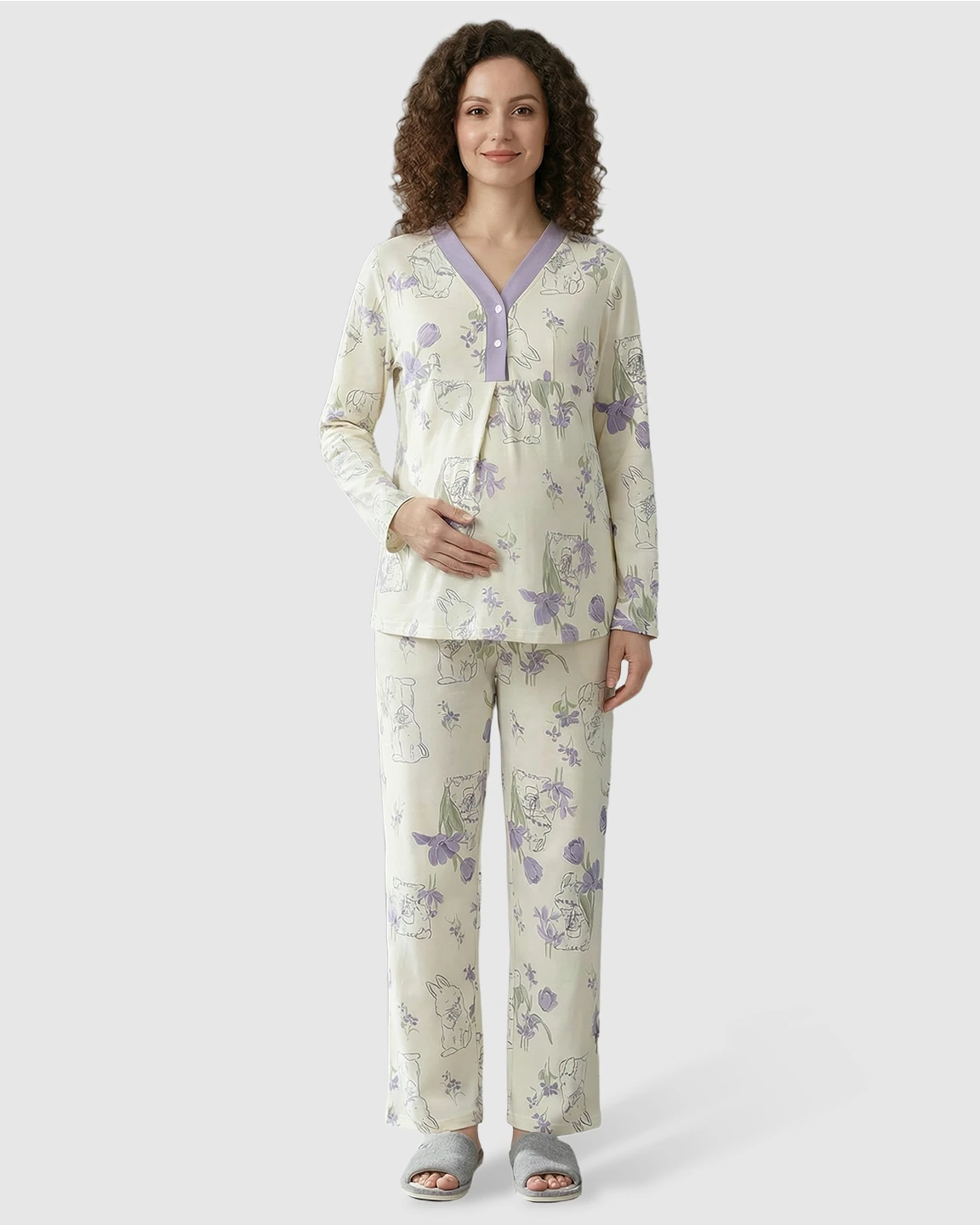 Chest Padded Plant Print Maternity Sleepwear Set