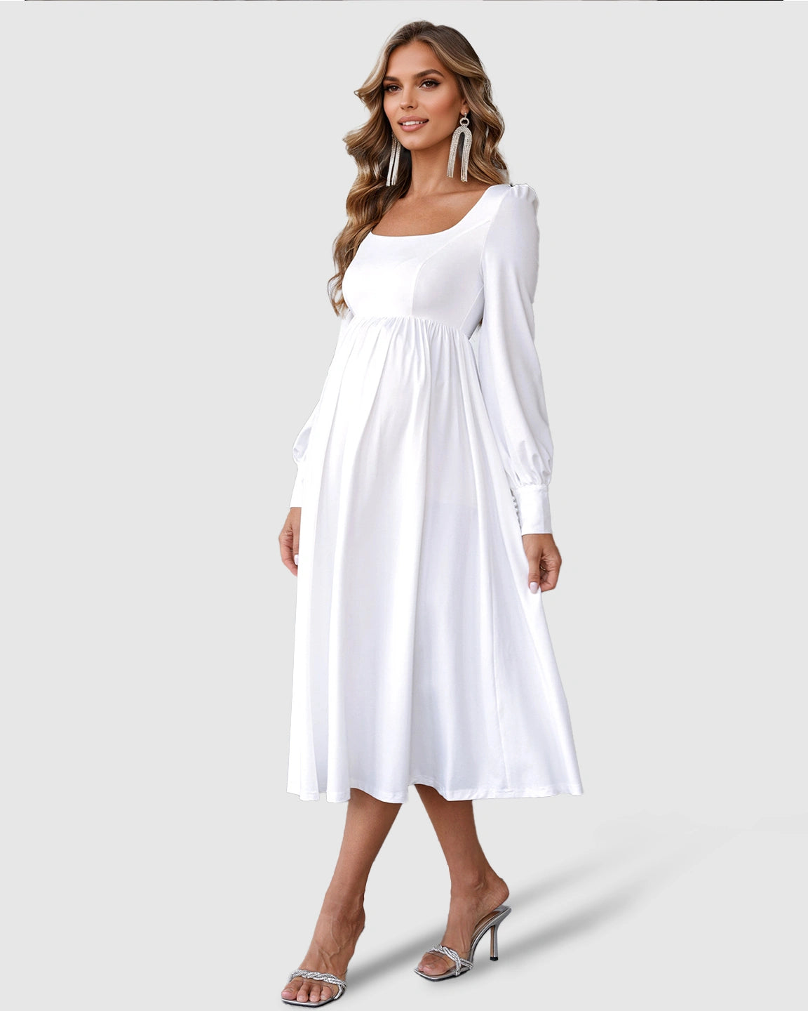 Square Neckline Empire Waist Maternity Midi Dress