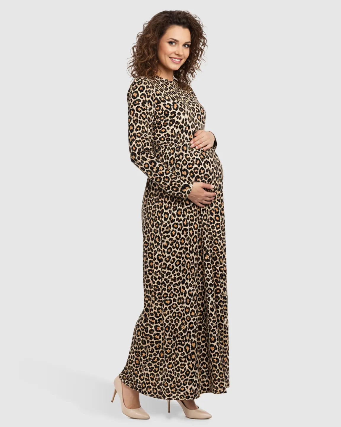 Flowing Skirt Leopard Print Maternity Maxi Dress