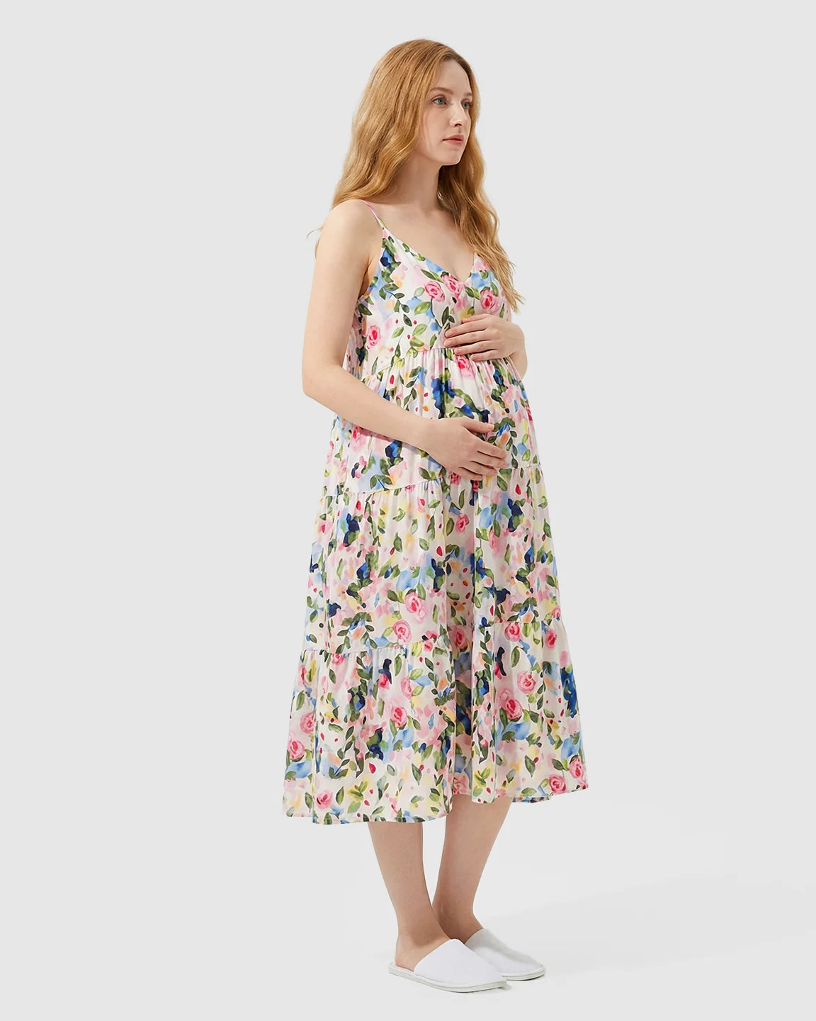 Sleeveless Rose Print Maternity Nightdress