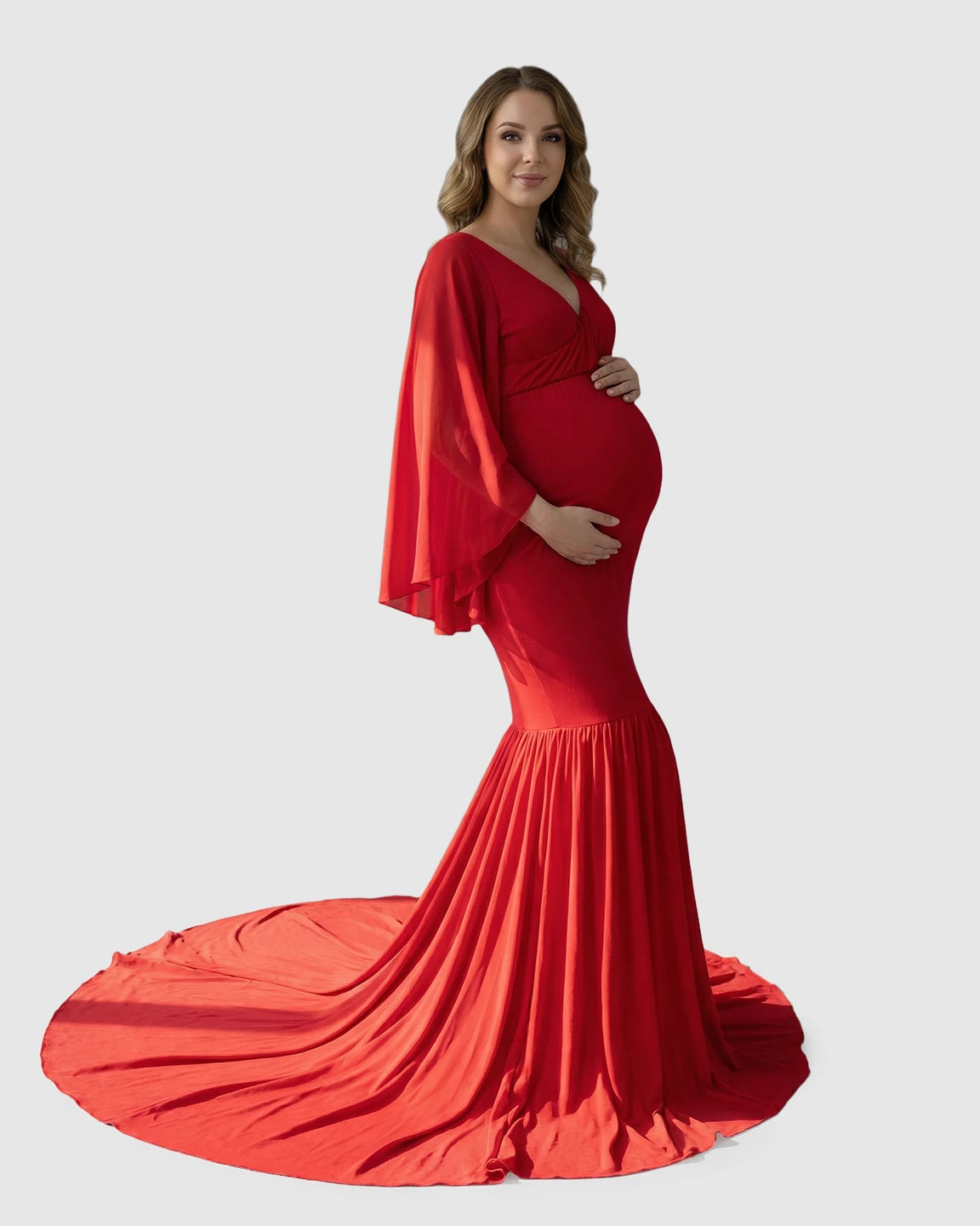 Trailing Hem Elegant Maternity Photoshoot Gown