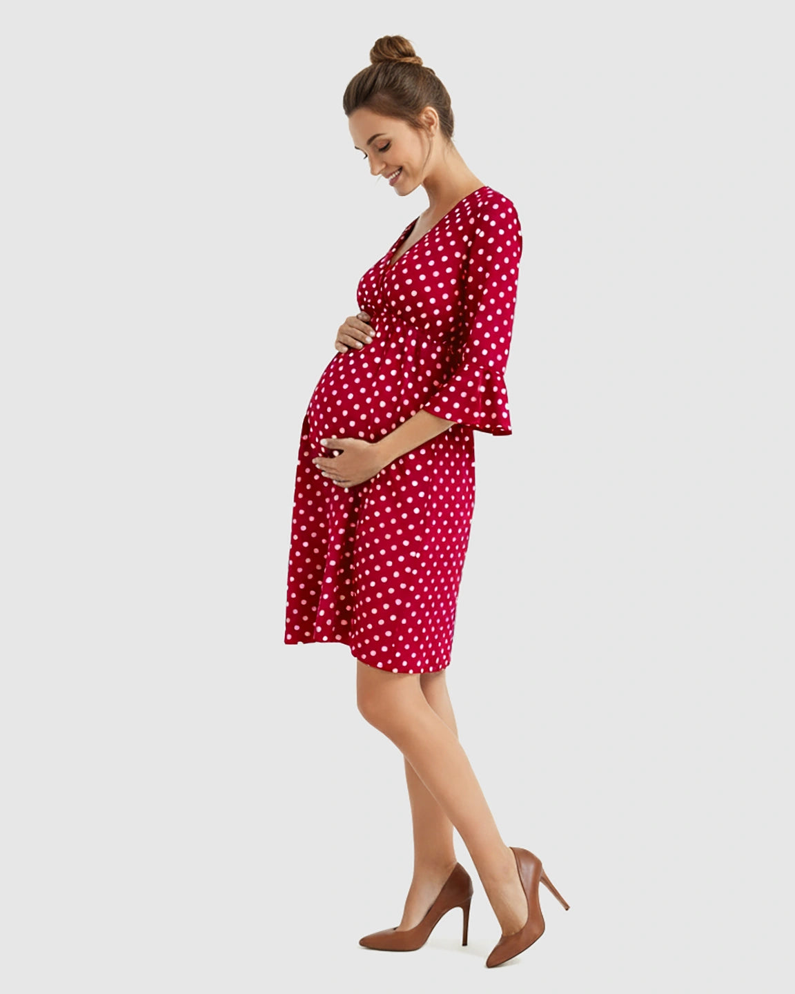 Polka Dot Empire Waist Maternity Short Dress