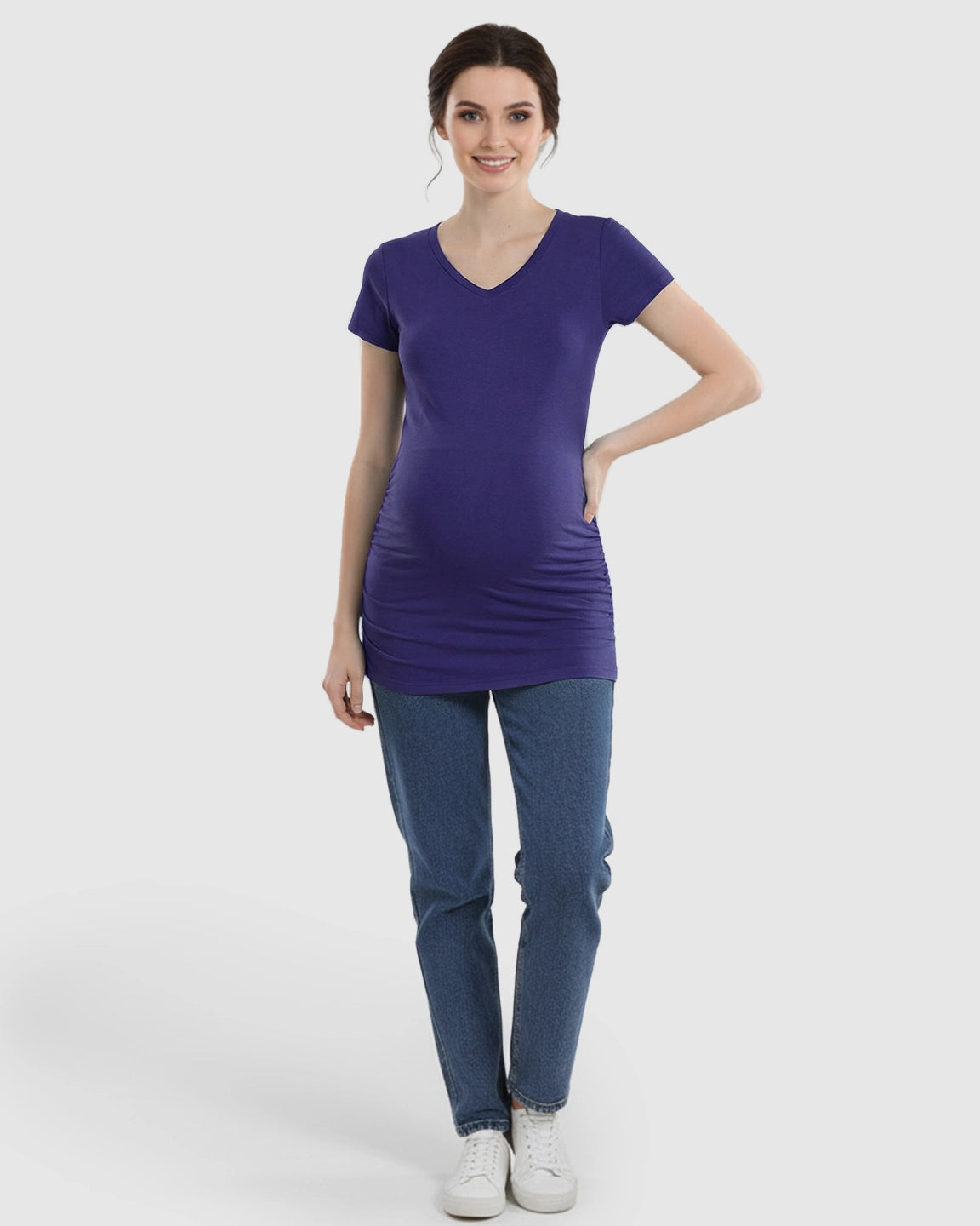 Short Sleeve Ruched Slim Fit Maternity Top