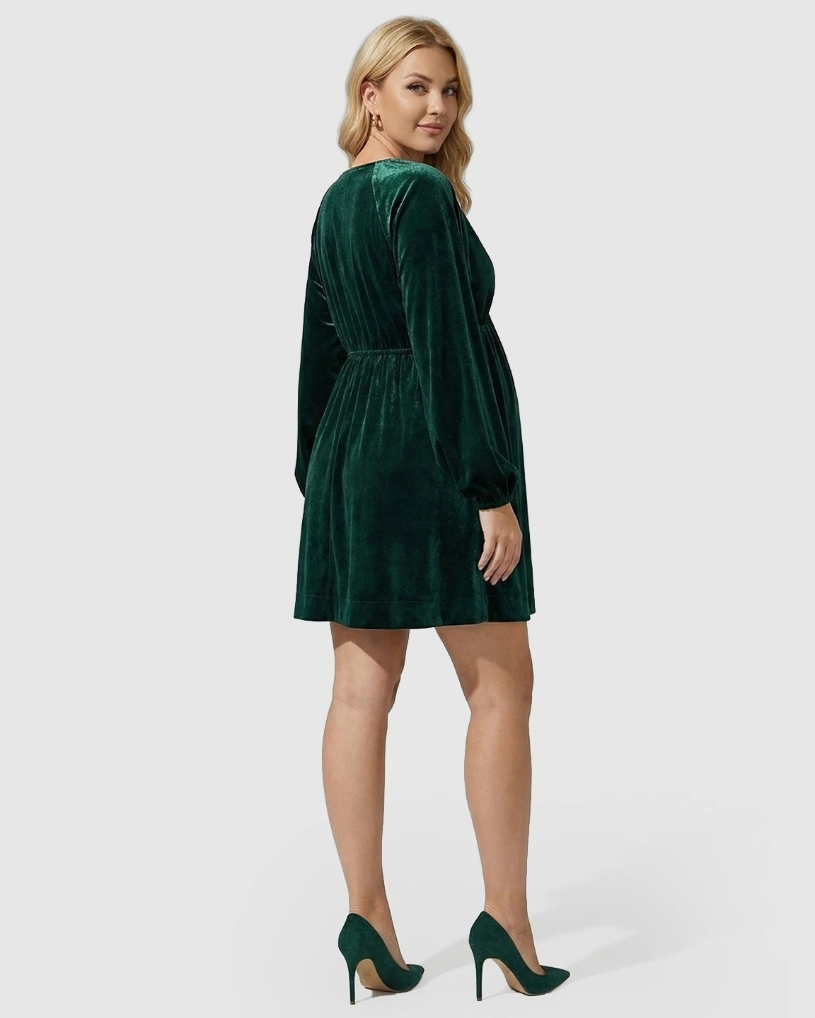 Velvet Lantern Sleeve Maternity Mini Dress