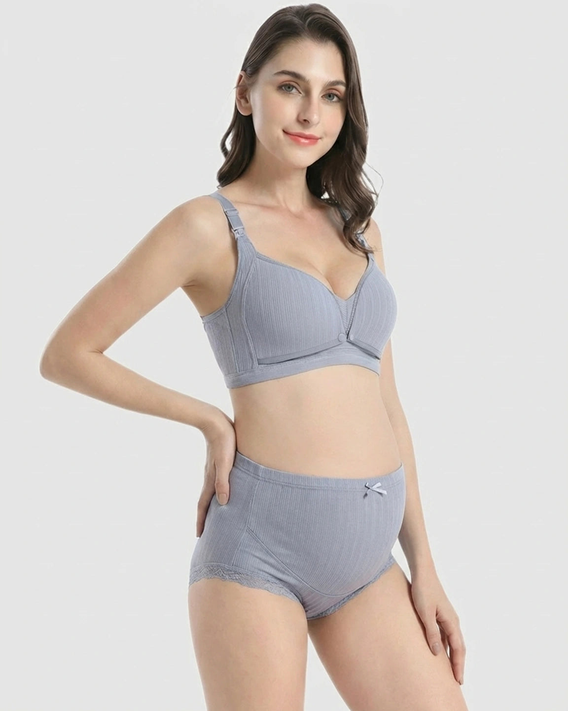 Wire-Free Breathable High-Waist Maternity Nursing Bra & Panty Set
