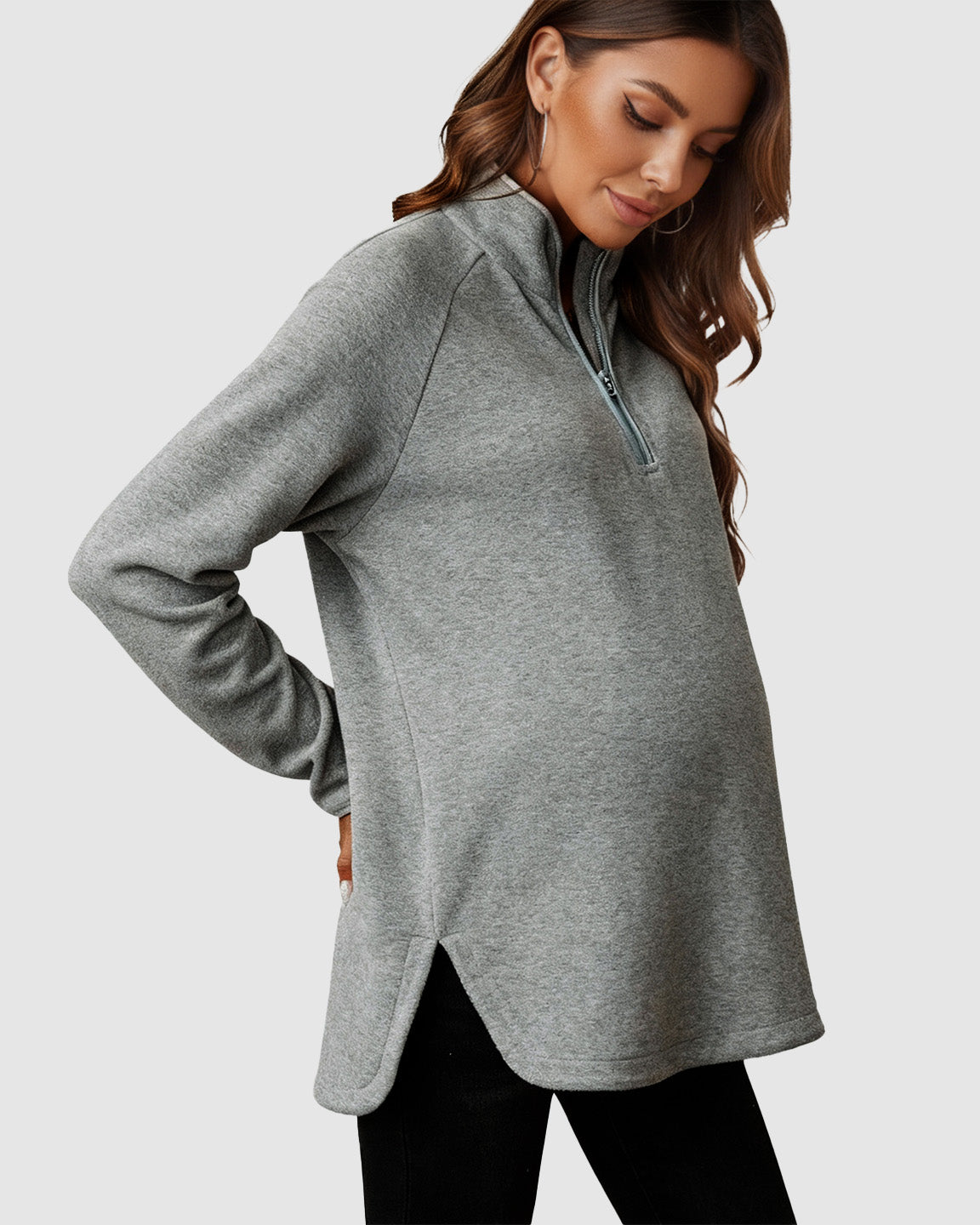 Half-Zip Long Sleeve Maternity Top