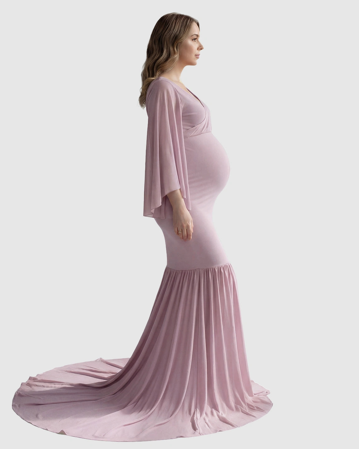 Trailing Hem Elegant Maternity Photoshoot Gown