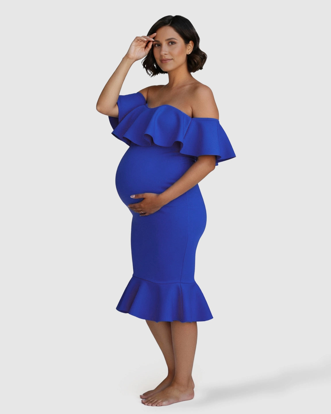 Ruffled Off-Shoulder Mermaid Hem Maternity Photography Gown