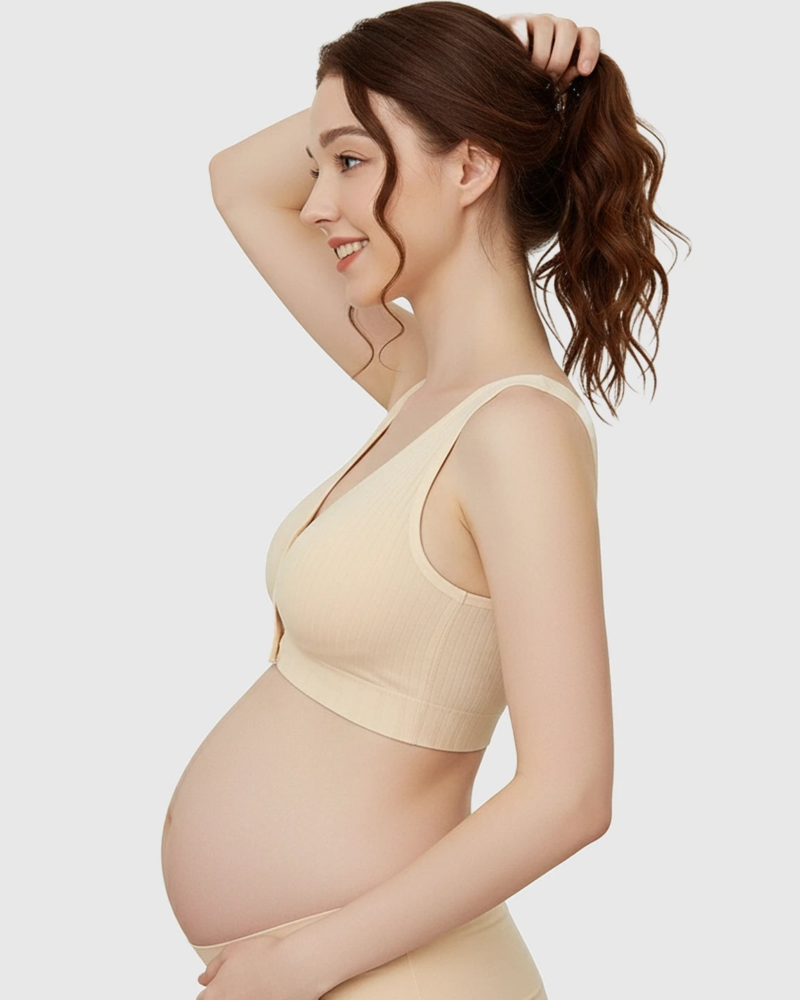 Front-Button Ribbed Wireless Nursing Bra