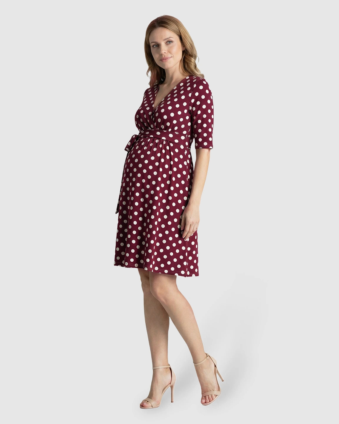 Polka Dot Tie Waist Maternity Dress