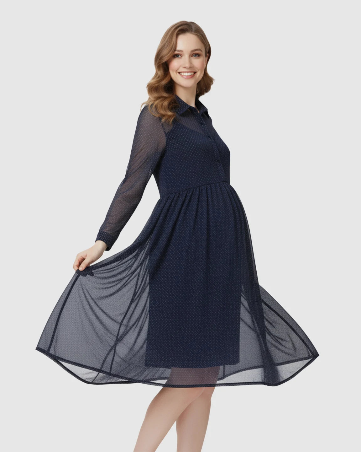 Button-Front Chiffon Flowing Maternity Dress