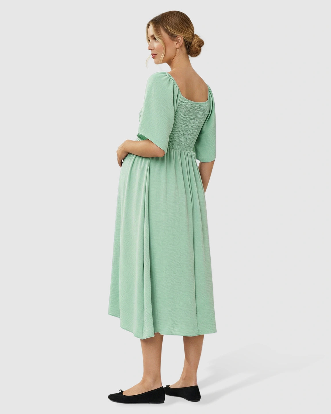 Tie-Knot Front Swing Silhouette Maternity Midi Dress