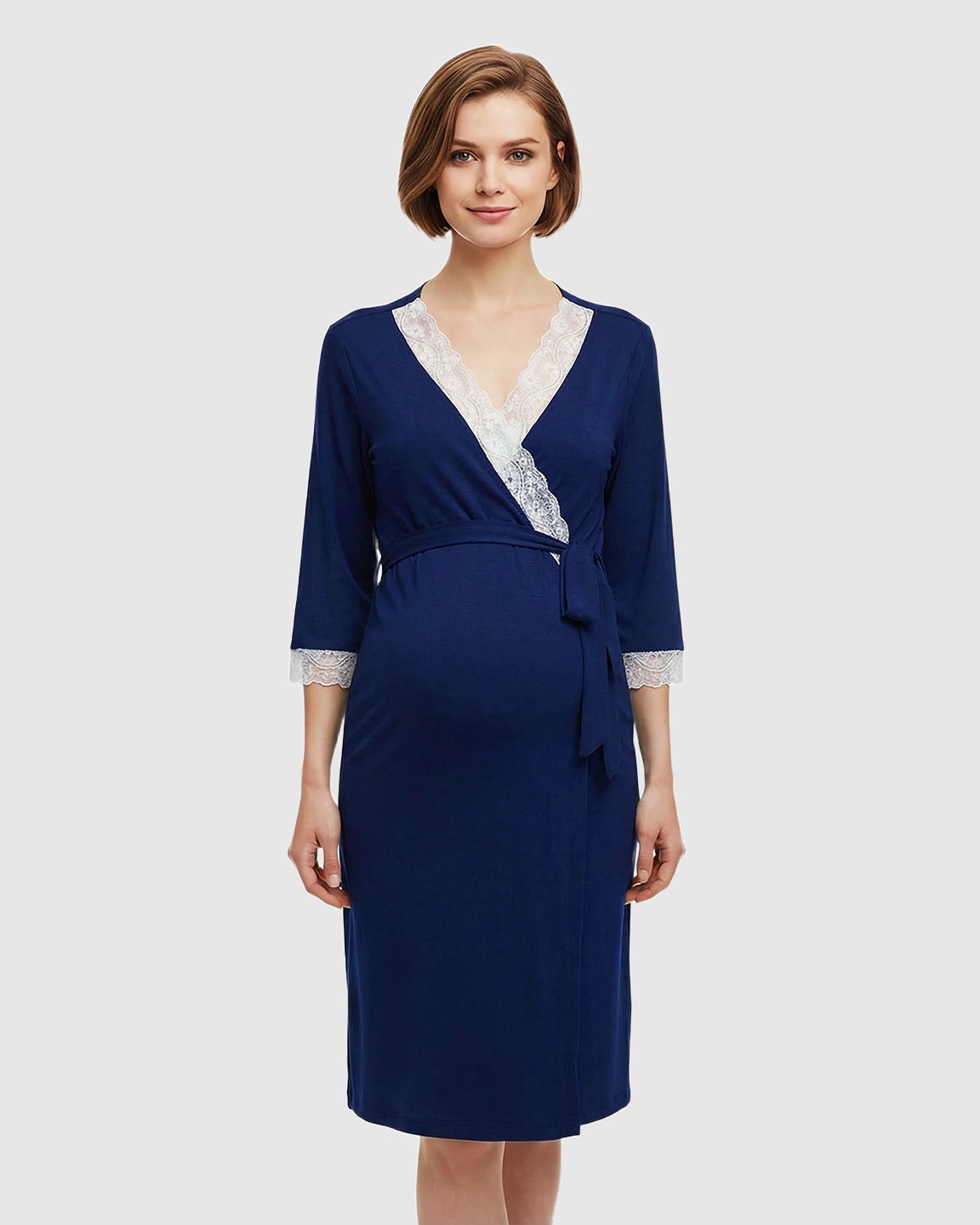 Lace Trim Wrap Maternity Robe