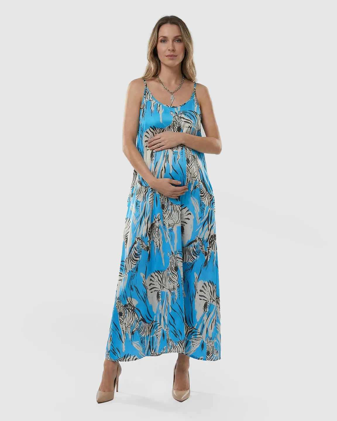 Spaghetti-Strap Animal-Print Maternity Maxi Dress
