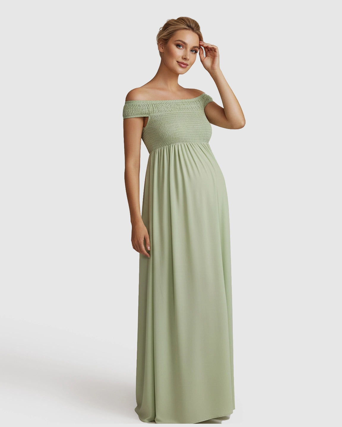Off-Shoulder Flowy A-line Maternity Maxi Dress