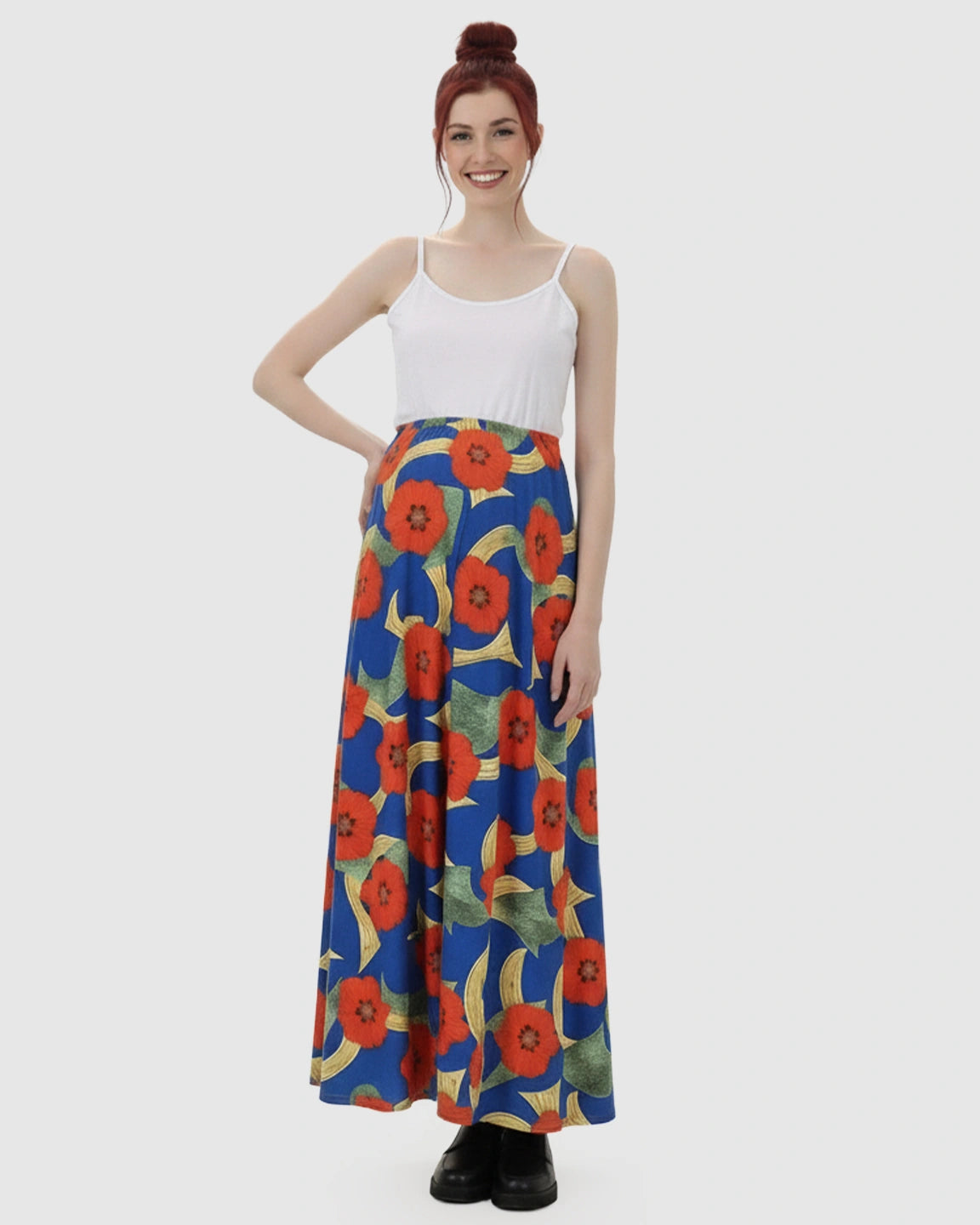 Vibrant Floral Sleeveless Wide-Skirt Maternity Maxi Dress