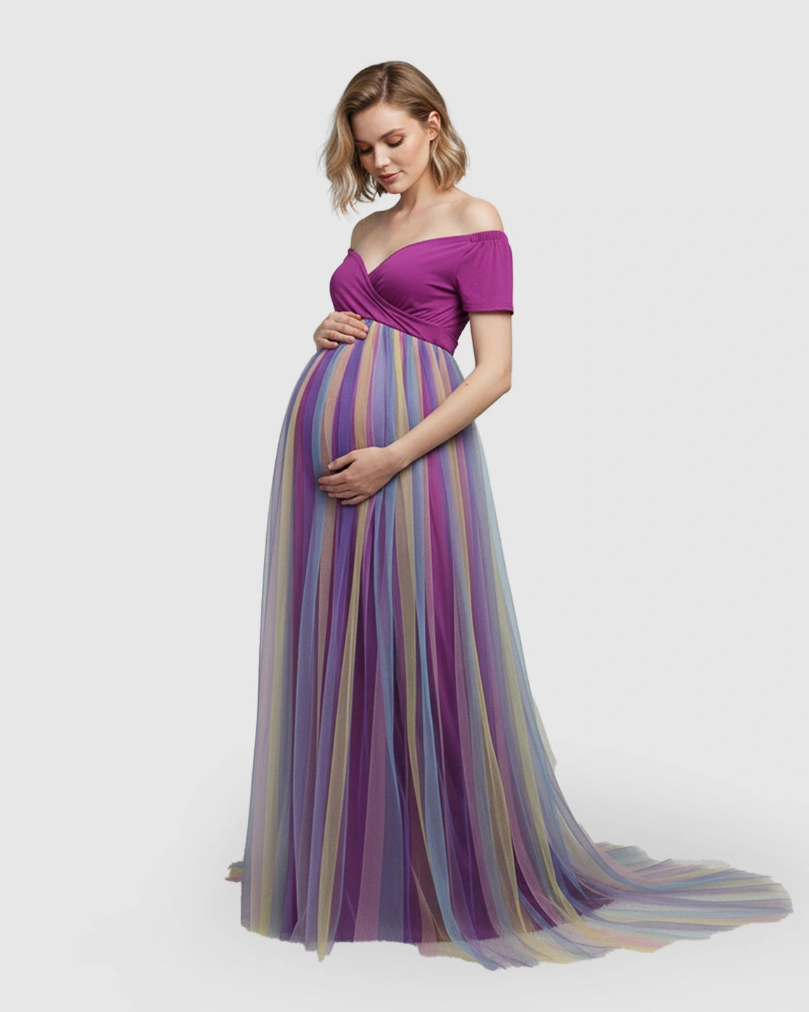 Ruffled Tulle Pastel Empire Maternity Photoshoot Gown
