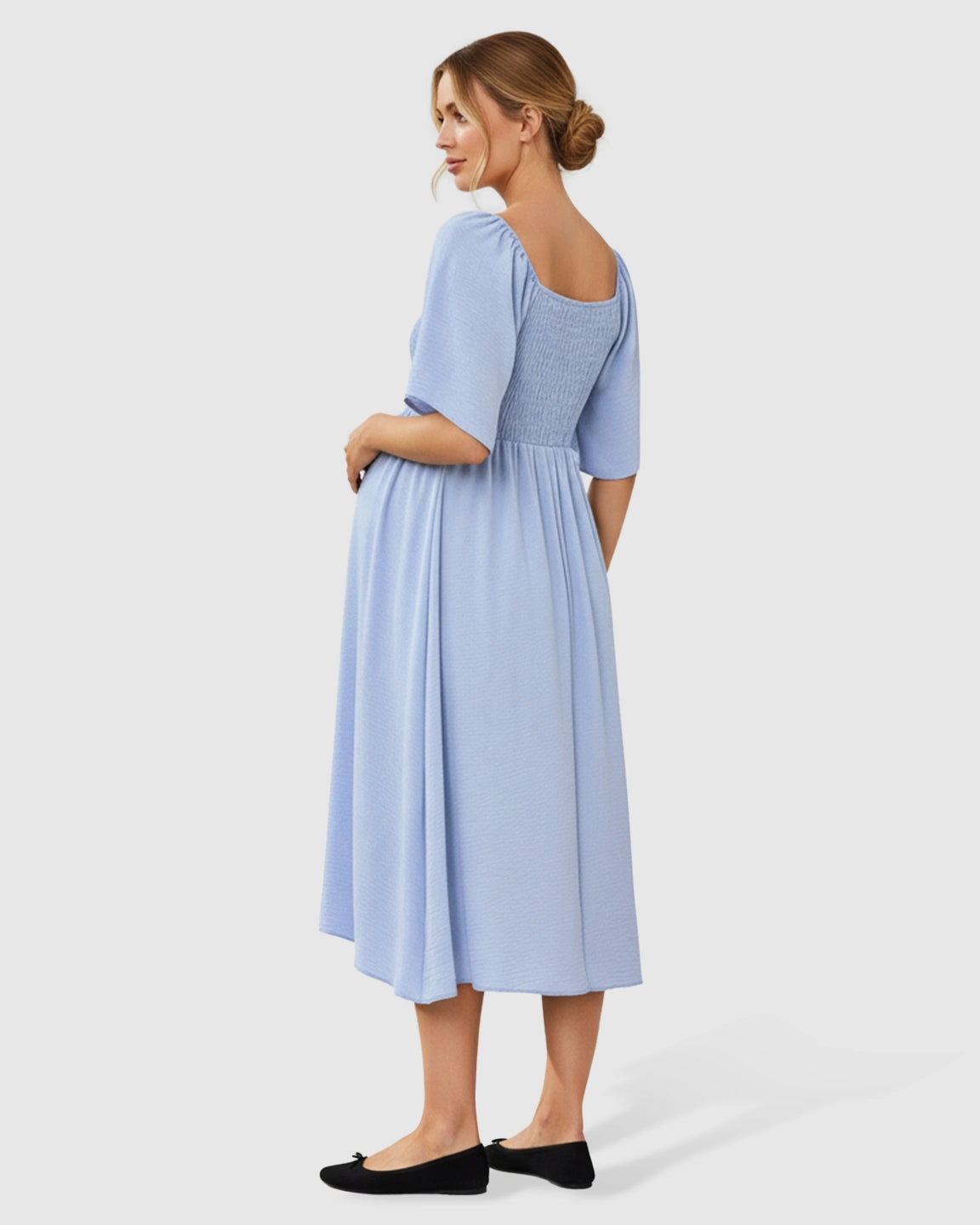 Tie-Knot Front Swing Silhouette Maternity Midi Dress